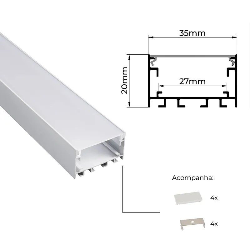 Kit com 10 - Perfil de Sobrepor VAST Nordecor 35*20mm - 4345